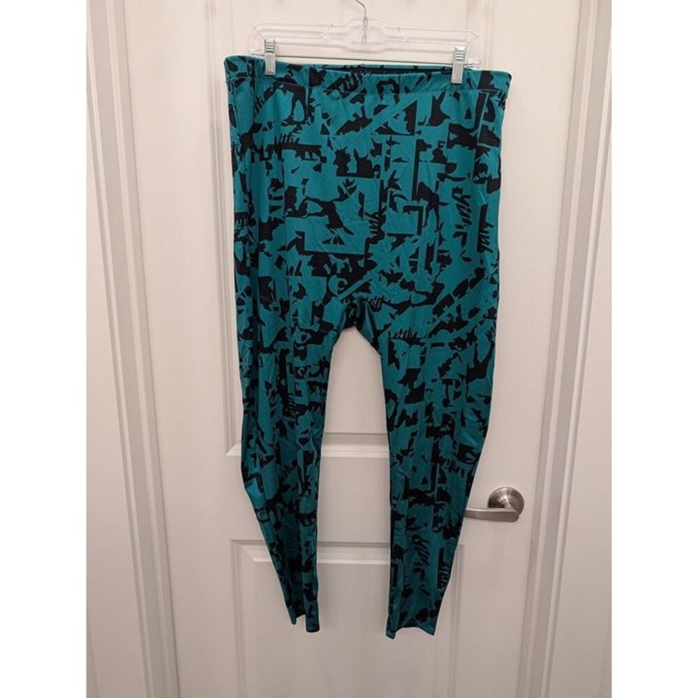 Yitty Womens 3X Teal Black Abstract Logo Graphic Print High Waist Leggings Tight